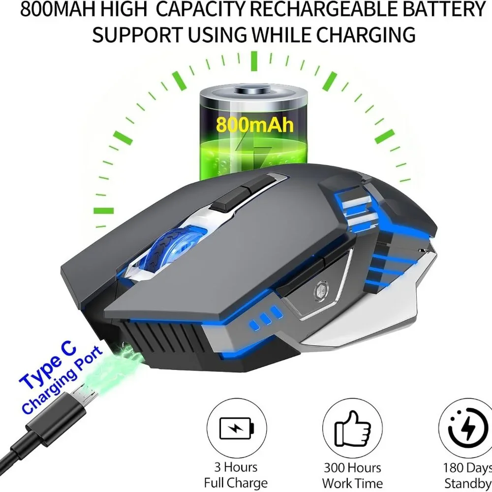 Bluetooth Mouse, Wireless Gaming Mouse with 800mAh Rechargeable Battery, 3 Modes